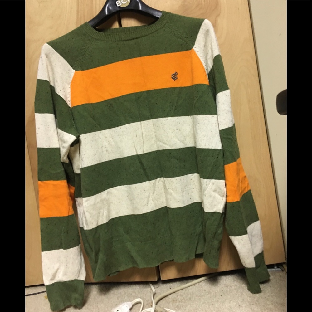 RocaWear men’s sweater, Green and Tan w/ Orange stripe across chest. Very Nice